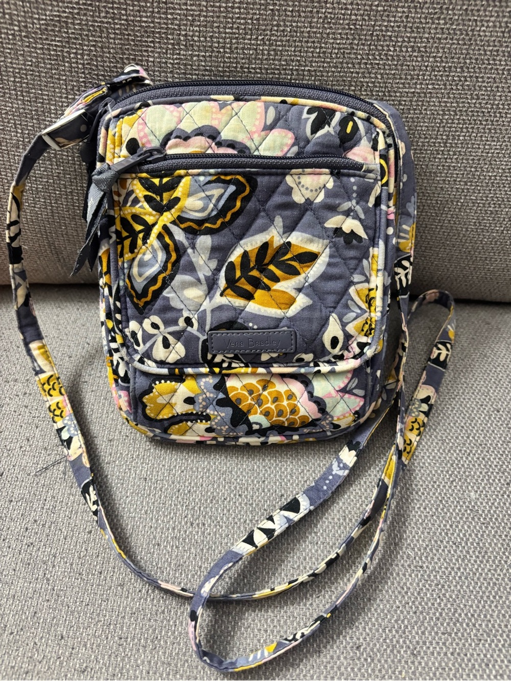 Vera Bradley Quilted Floral Crossbody in Gray, Yellow, Pink